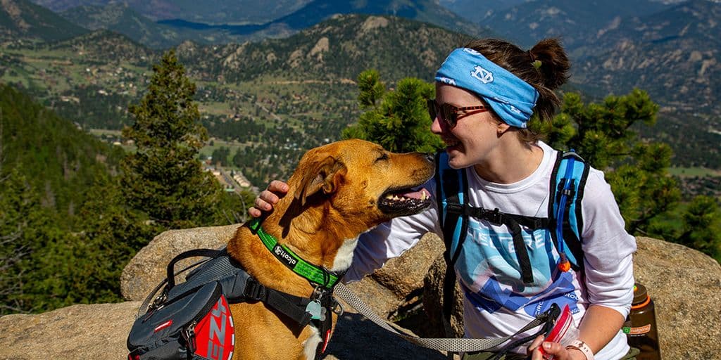 Renee and her dog in a national park