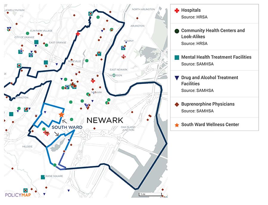 Figure 1. Locations of health facilities in Newark and South Ward