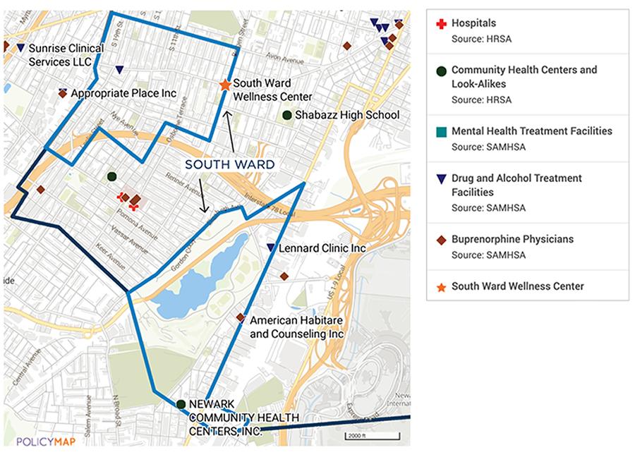 Figure 2. Locations of South Ward neighborhood health facilities (zoomed in)