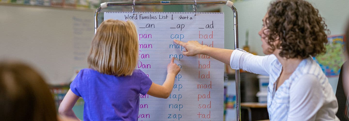 a teacher educates her class on word families